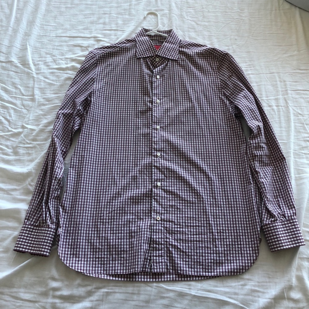 Isaia Men’s Red Checkered Dress Shirt